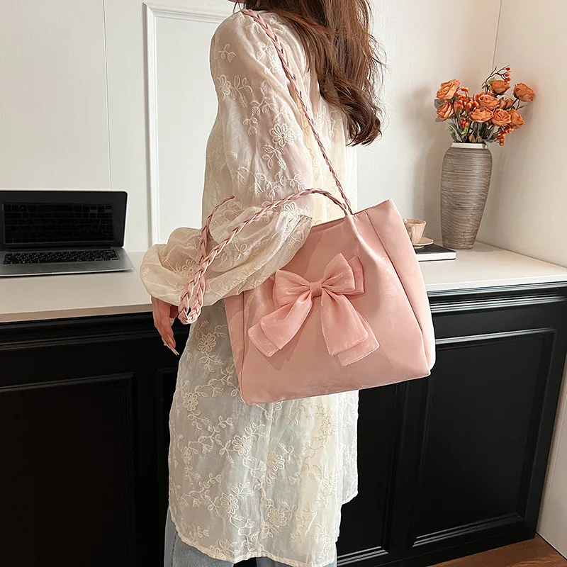 Fashion Girls Bowknot Shoulder Bag Solid Color Ballet Style Tote bag Braid Strap Underarm Bags сумочка через плечо handbags sacs