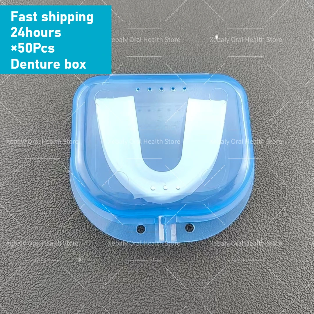 50Pcs Colorful Denture Cleaning Box Plastic Mouthguard Retainer Case with Vent Holes False Teeth Appliance Container Oral Care