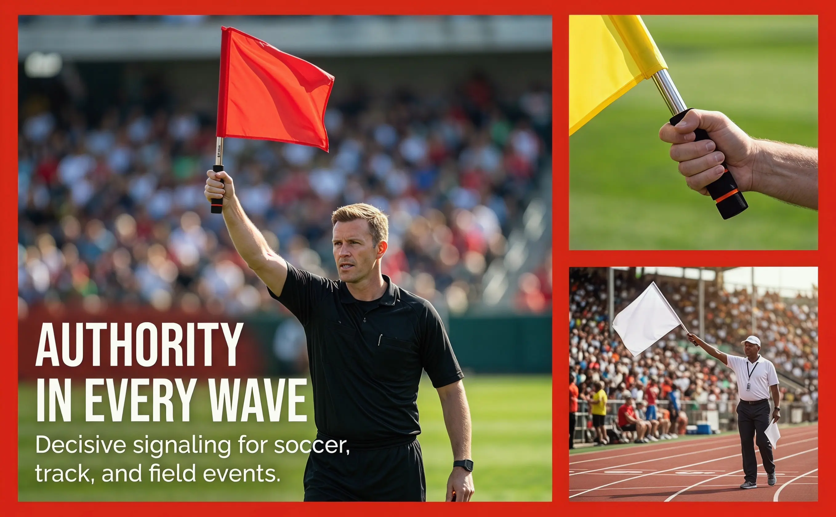 3Pcs High-Visibility Signal Flags for Referees Stainless Steel Pole Ergonomic Handle Lightweight Sports Match Warning Traffic