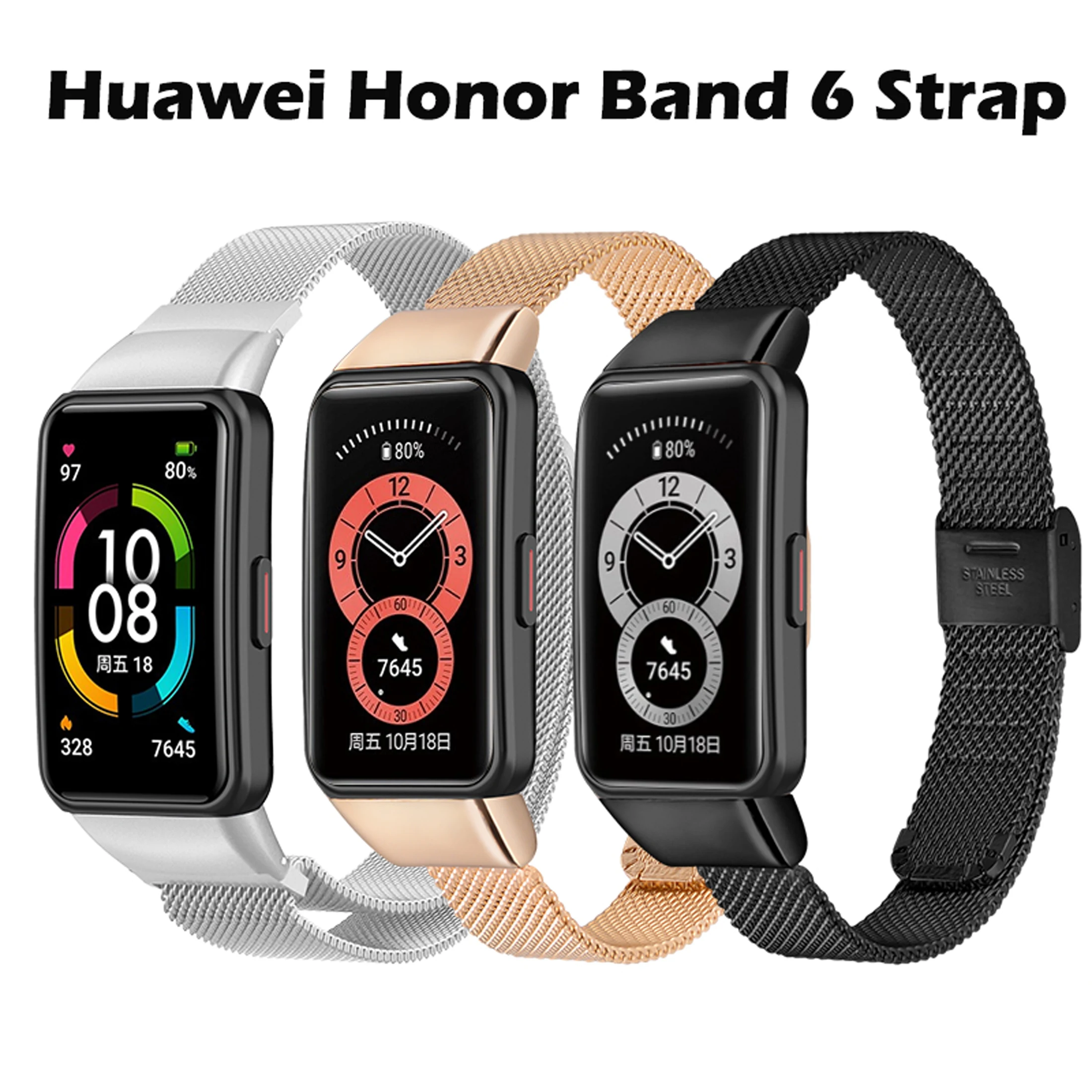 

SinHGeY For Huawei Band 6 Honor Band 6 Strap Metal Buckle Stainless Steel Bracelet Replacement Wristband New