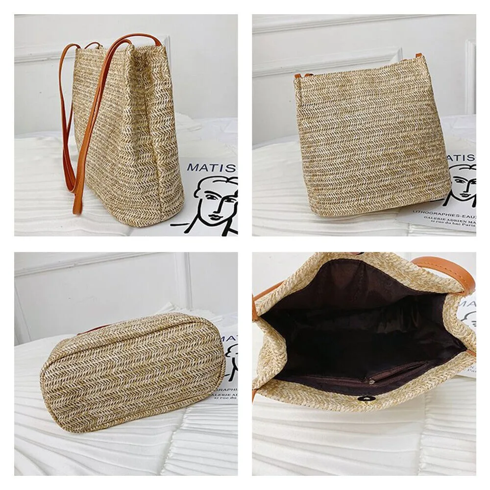 Moda damska słomiane torby na zakupy Crossbody torby z grubej bawełny dzianinowa słomiana tornister torebka wiadro Boho damskie tkane torby torba