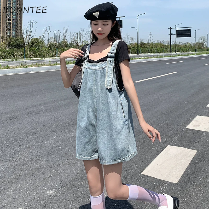 Rompers Women Summer Denim Macacão Feminino Loose Young Street Wear All-match Leisure Korean Style Thin New Cool Ladies Popular