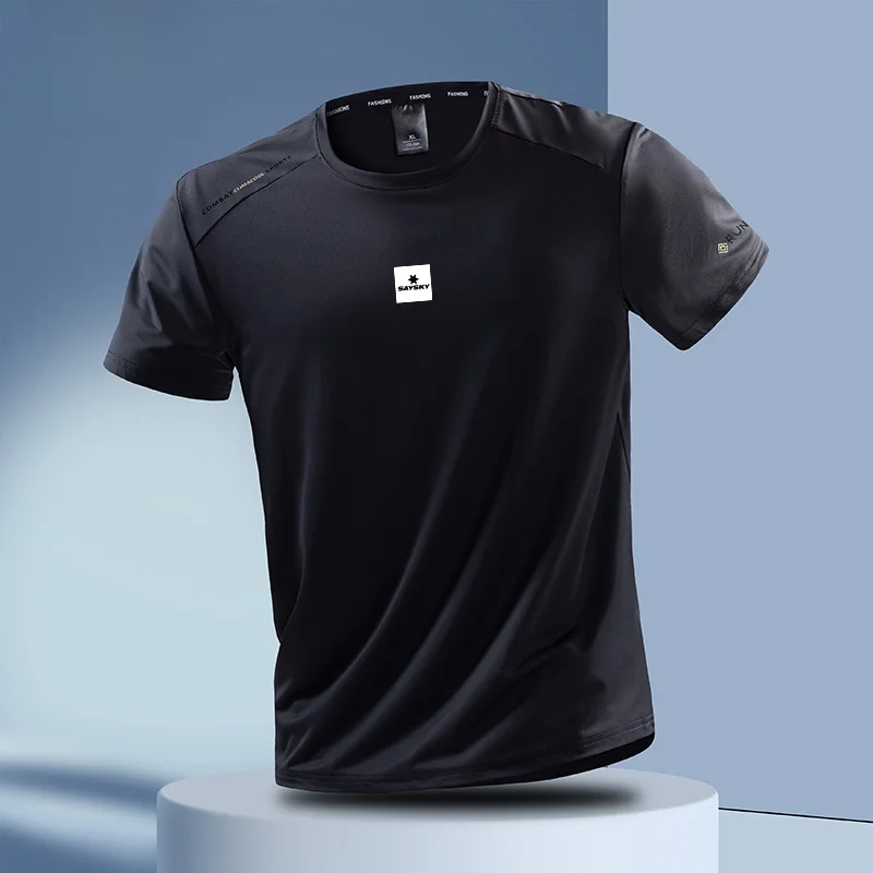 

Мужская легкая дышащая футболка из ледяного шелка SAY, быстросохнущая, для фитнеса, бега, баскетбола и активного отдыха