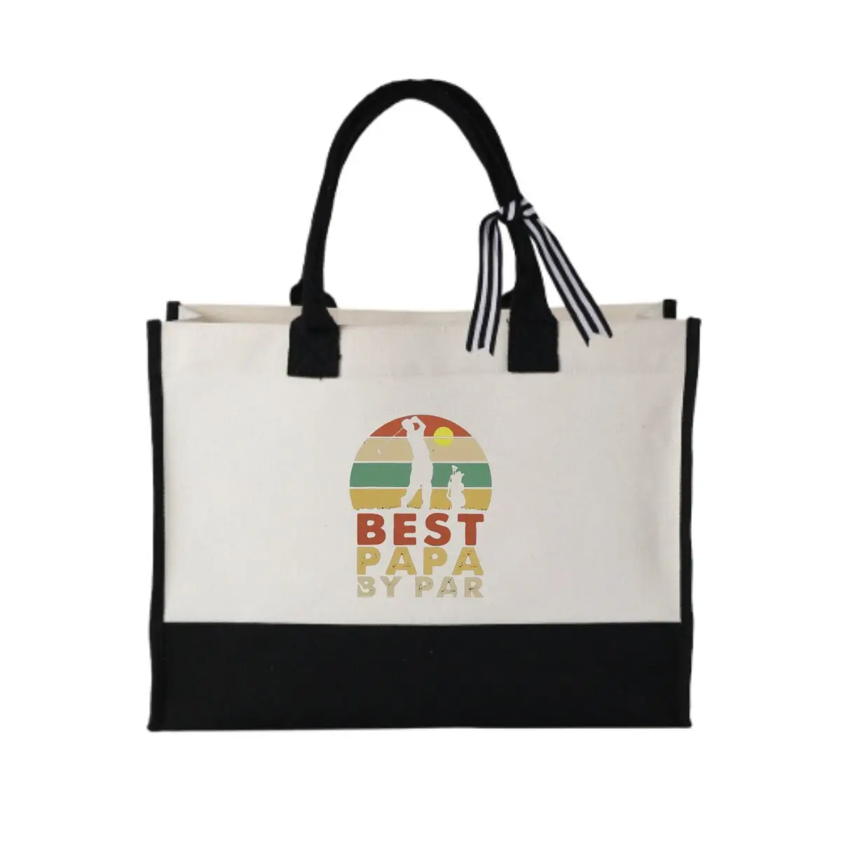 

Best Papa Golfer Themed Text Graphic Durable Commuting Tote Simplicity Patchwork Canvas Bag