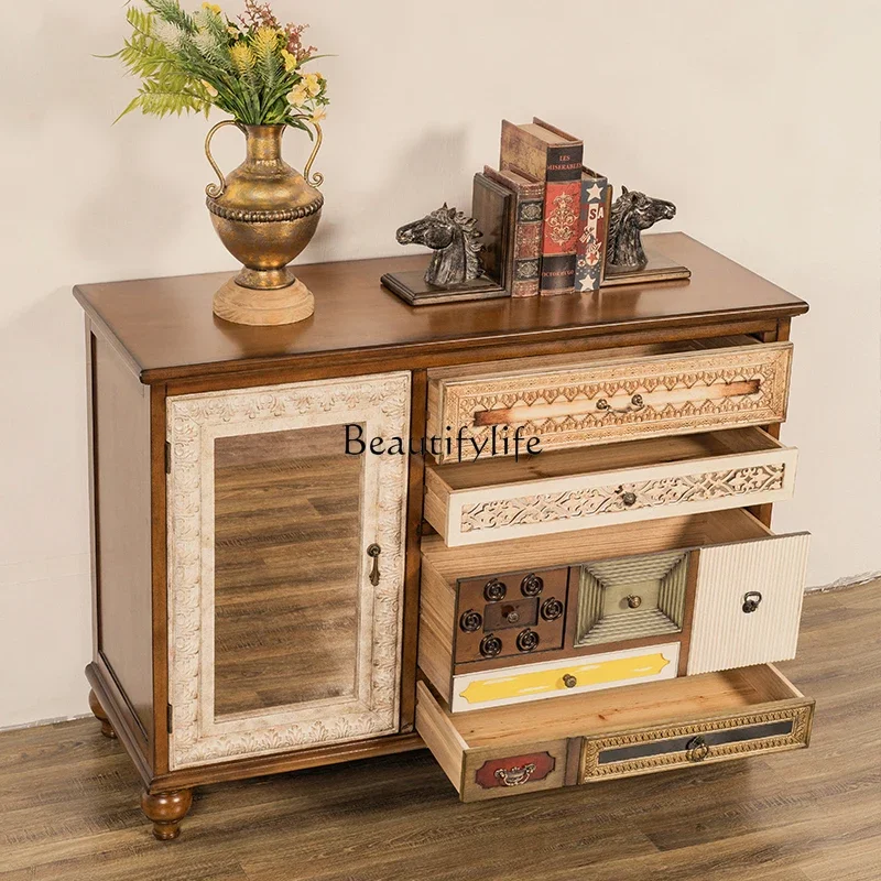 FG10Retro Living Room Solid Wood Decoration Entrance Cabinet Wall Small Apartment Partition Locker
