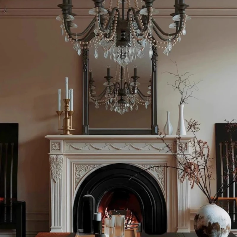 

carved solid wood fireplace decorative cabinet light luxury arc color matching personalized entrance retro