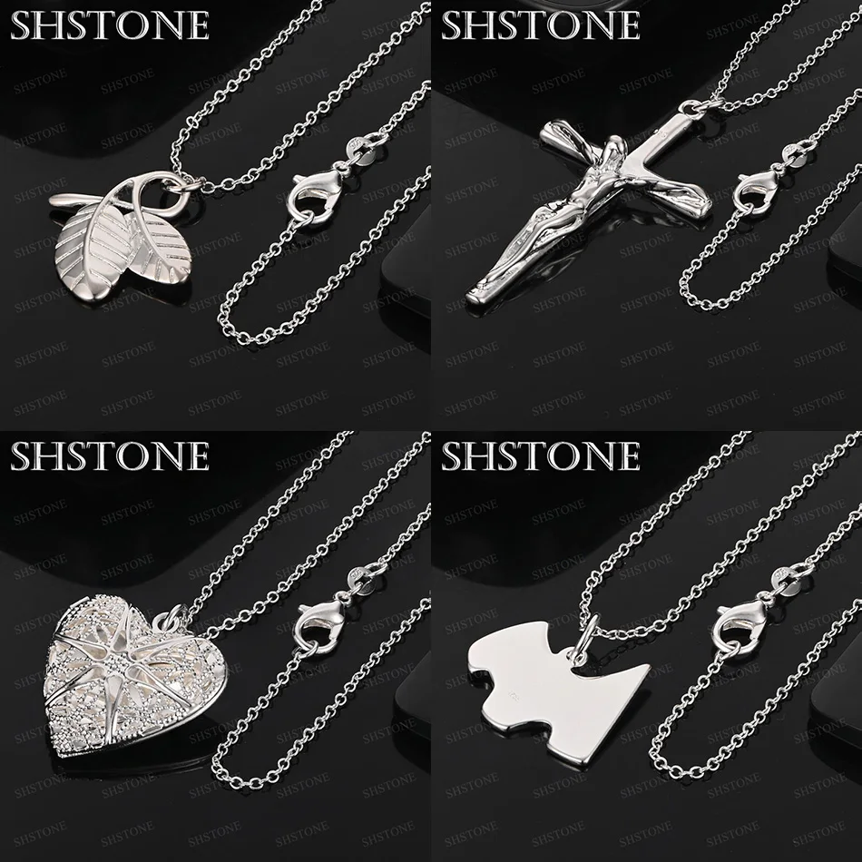 

925 Sterling Silver Heart Leaf Jesus Cross Puppy Dog Pendant Necklace Women 16-30 Inch Chain Birthday Party Gift Fashion Jewelry