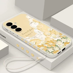 Oil Painting Flower Lanyard Case For Samsung Galaxy S24 S23 Ultra S25 S22 S21 S20 FE A14 A34 A52 A53 A15 A25 A35 A54 A55 A56 5G