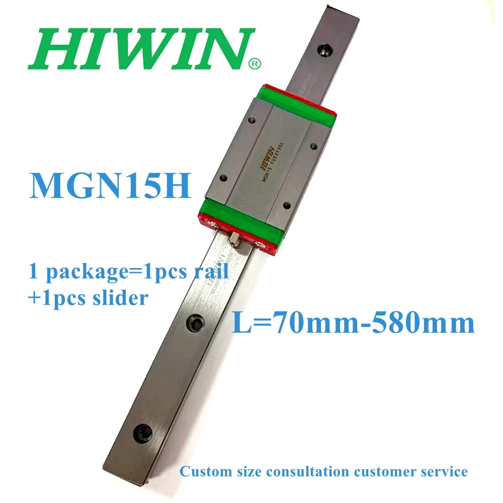 NEW Genuine HIWIN MGN15 Miniature Linear Guide Rail L=60-585mm +1pc MGN15H Slider Block Parts for CNC Machines and 3D Printers