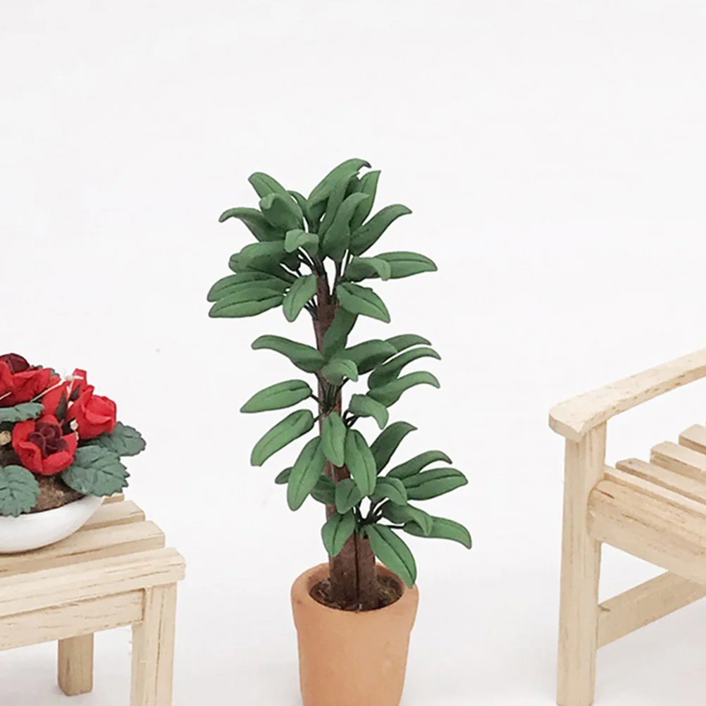 2 Pcs Figurines Dollhouse Miniature Empty Cup Water Model Accessories Green Plants Potted