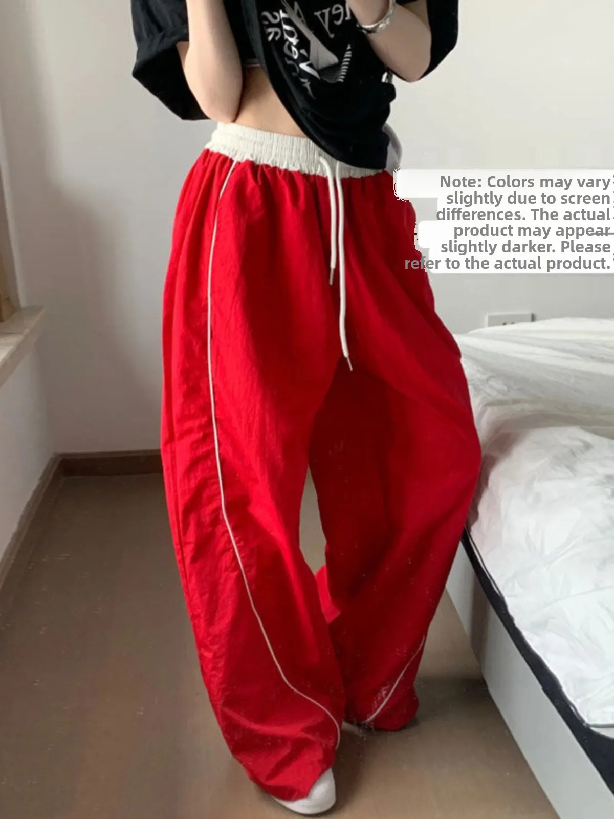 بنطلون عمل على الطراز الأمريكي للنساء، بنطلون صيفي سريع الجفاف بألوان متباينة وأرجل واسعة، بنطلون رقص الجاز، بنطلون كاجوال بخ...