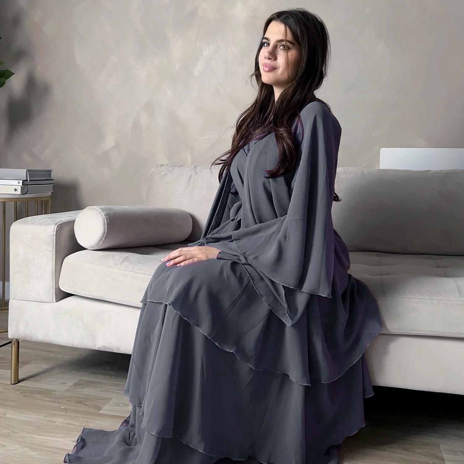 Modne szyfonowe Abaya Kimono Dubai muzułmańskie swetry Abayas damskie suknia na co dzień damskie ubrania z paskiem Abaya letnie stroje