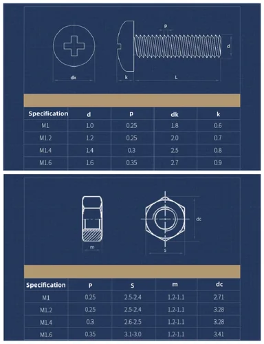 Imagen 2 del producto M1 M1.2 M1.4 M1.6 M2 M2.5 Mini tuercas de perno Phillips de cabeza redonda combinación 304 tornillos de cabeza plana de acero inoxidable juegos de tuercas hexagonales
