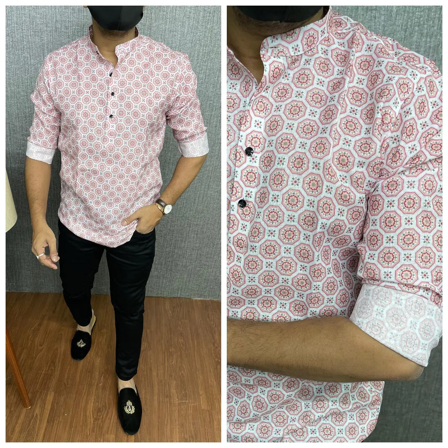 الرجال قميص مسلم فضفاض الربيع الوقوف قمصان عادية قفطان كم طويل ثوب مسلم قميص الملابس عباية قمصان النمط الوطني #4