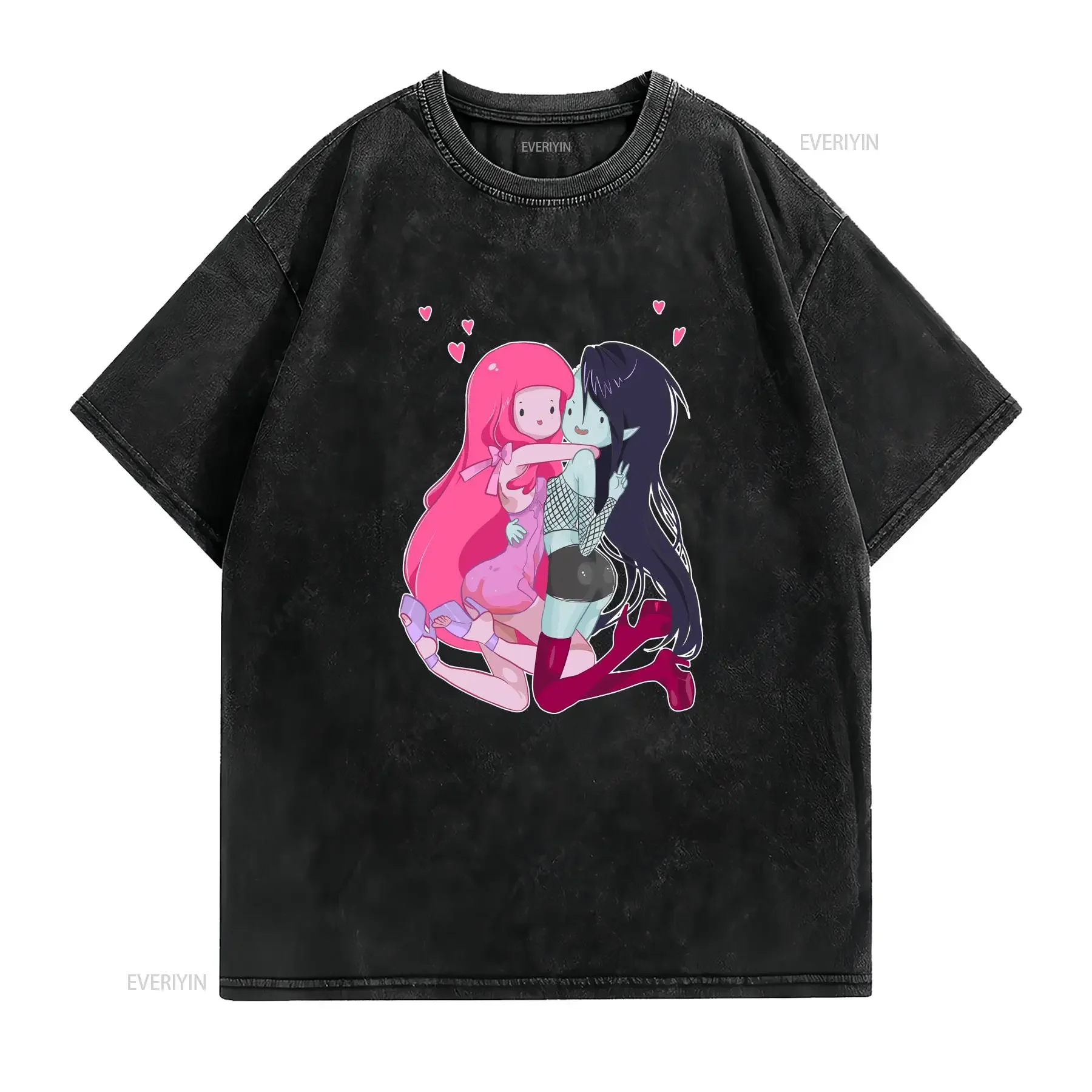 Marceline And Bubblegum Princess Mashup Cotton Men's T Shirt vintage Washed streetwear Slightly Top For Everyday Wear fashion