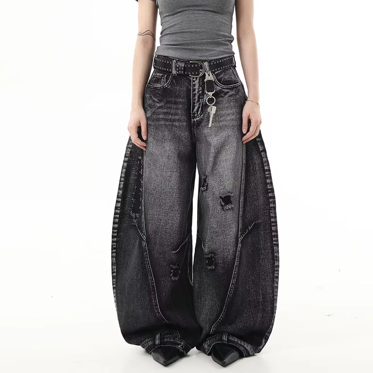 Черные серые широкие джинсы мужские весенне-осенние большие размеры