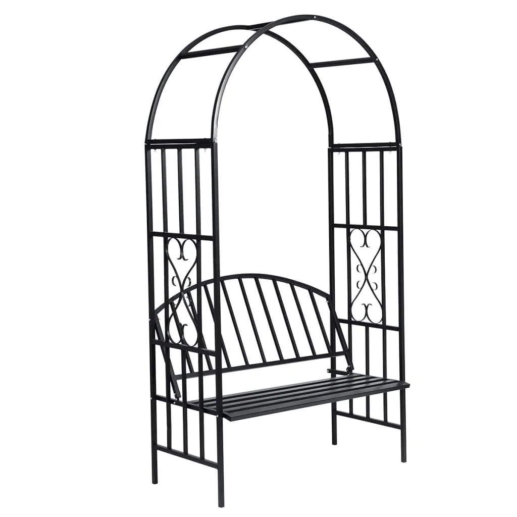 

Garden Rose Arch with Bench, Iron Patio Canopy, Garden Decoration, 114 x 57 x 210 cm