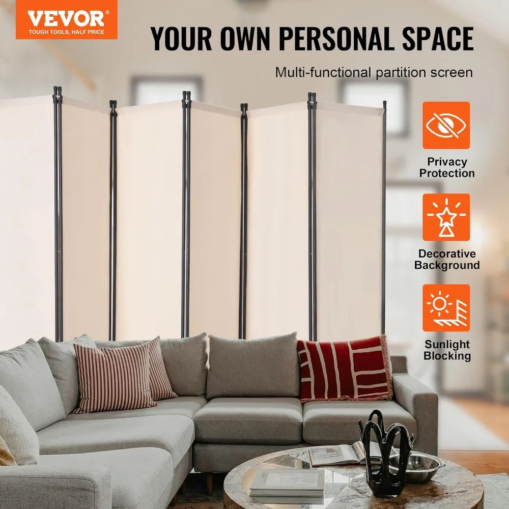 6 Panel Room Divider, Folding Privacy Screen and Portable Partition Divider for Room Separation, Freestanding Room Partitions