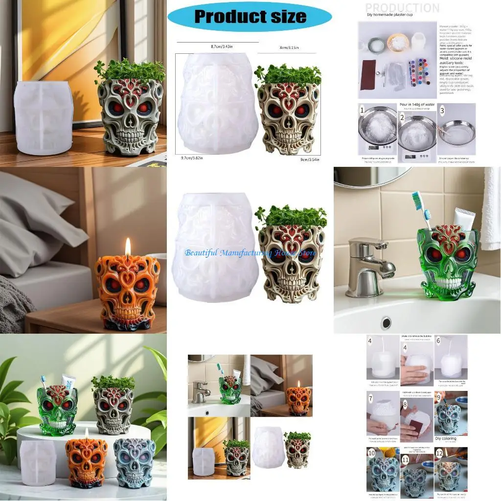 

E56A Skull Design Silicone Mold for Creative Resin Crafting and Decorative Planters
