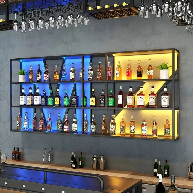 Wall Mounted Liquor Wine Cabinets Bar Corner Storage Restaurant Bottle Wine Rack Buffet Metal Retail Wijn Kast Home Furniture
