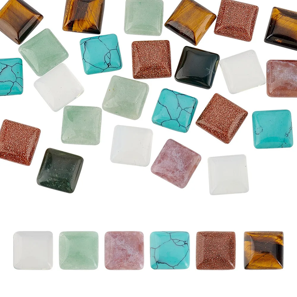 24 Pcs Square Flatback Cabochons 16mm 6 Styles Mixed and Cabochons Flat Back Stone Cabochons Tiles for DIY Pendant Charms Photo