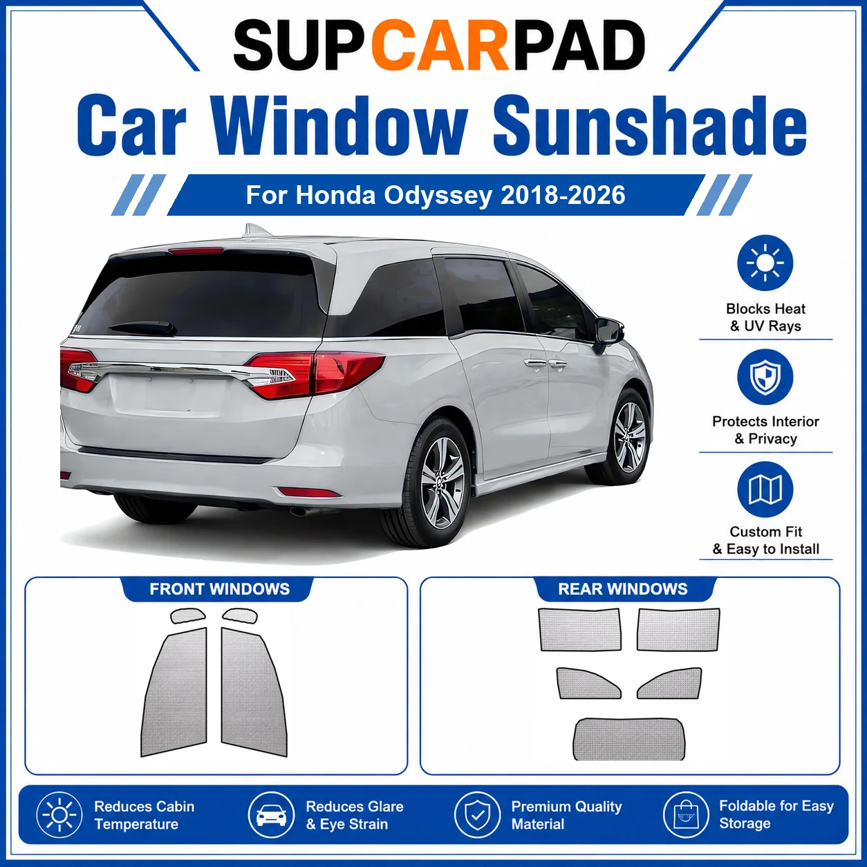 For Honda - Honda Odyssey 2018-2026 Full Set Car Window Sunshades UV Block Privacy Heat Insulated Foldable Car Curtain