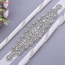 TOPQUEEN S233 Women's Belt Bridal with Silver Rhinestones Applique Wedding Dress Gown Sash Decoration Handmade Accessories Shiny