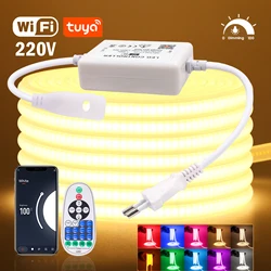 Tuya APP WiFi Dimmable COB LED Strip Light 220V EU 288 LEDs/M RA90 Waterproof Outdoor Flexible Tape for Bedroom Kitchen Lighting