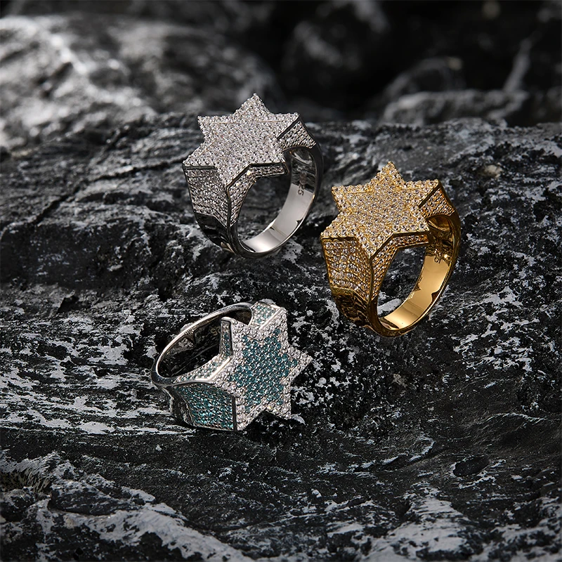 แหวนเงินแท้ S925 ประดับโมอิสซาไนต์ทรงหกเหลี่ยม สไตล์ฮิปฮอป เครื่องประดับแฟชั่นสำหรับทุกเพศ