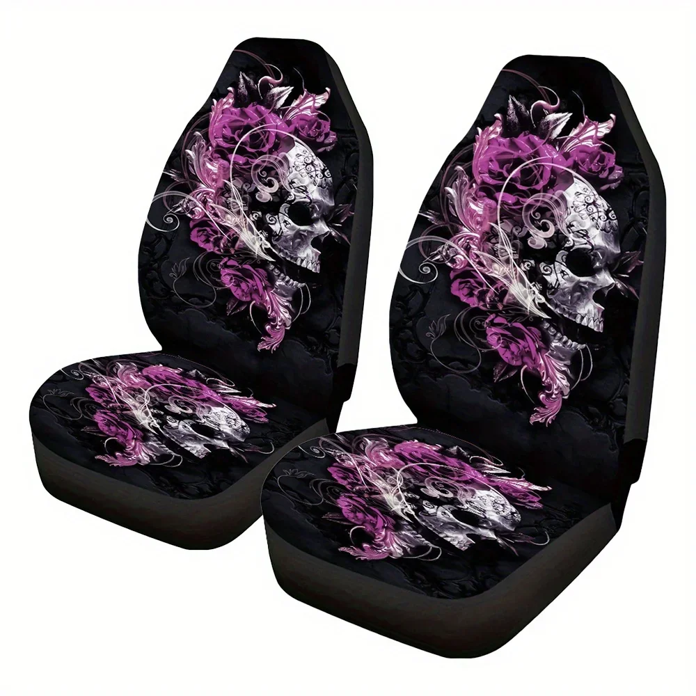 Floral Skull Printed Car Seat Cover Front Seats Bucket Seat Protector Car Seat Cushions for Car SUV Truck or Van for Women Man