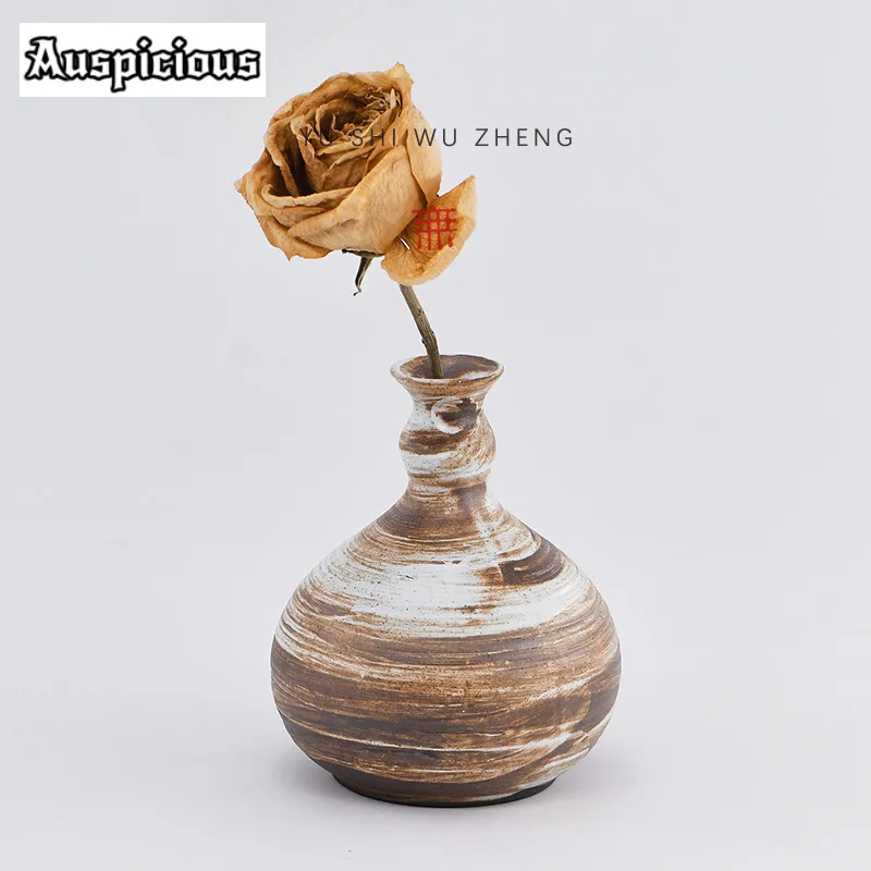 Wabi-sabi Style Stoneware Vase Zen Ornaments for Home Planters Retro Plant Pot Household Flowerpot Cha Equipment Collection