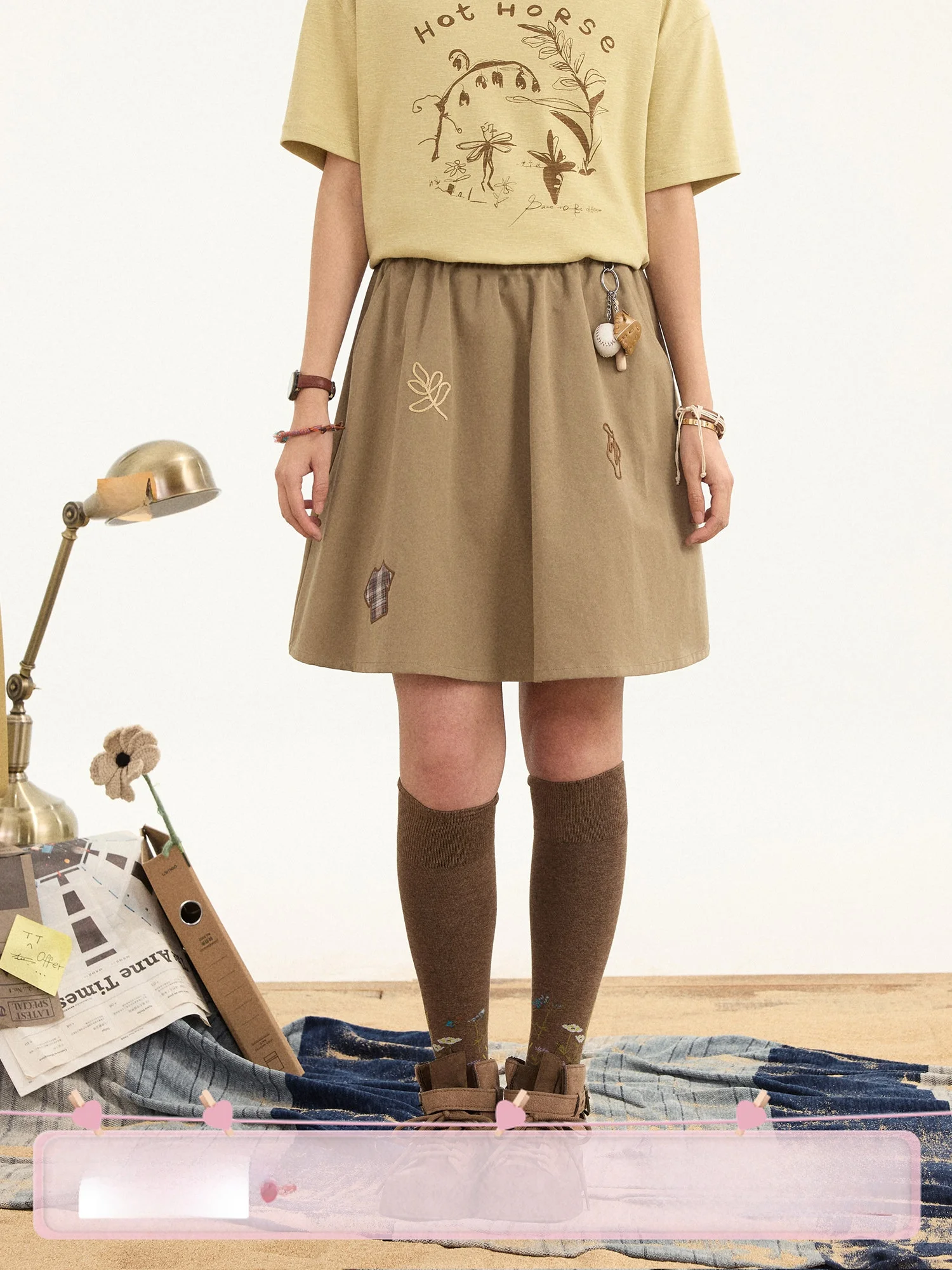 

High Waist Elastic Waist Cotton A-Line Skirt Women's Summer Casual Embroidered Patchwork Skirts Full Cotton Skirts