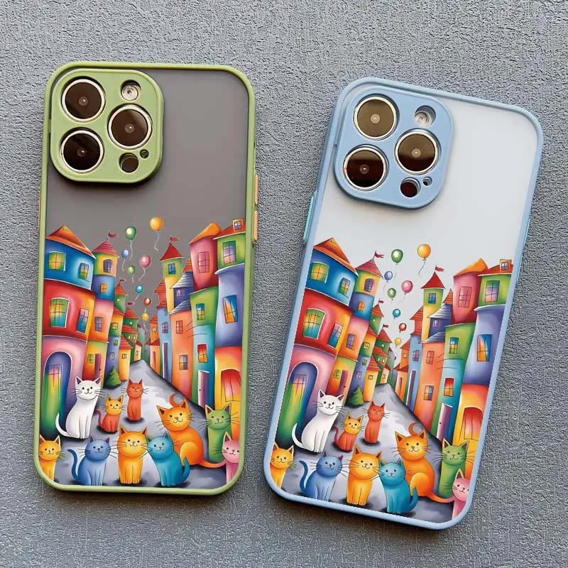Colorful Town Phone Case for Iphone X XR XS 7 8 Plus 15 14 16 Pro Plus 13 12 11 Pro Max Mini SE2 Shockproof Back Cover Fundas