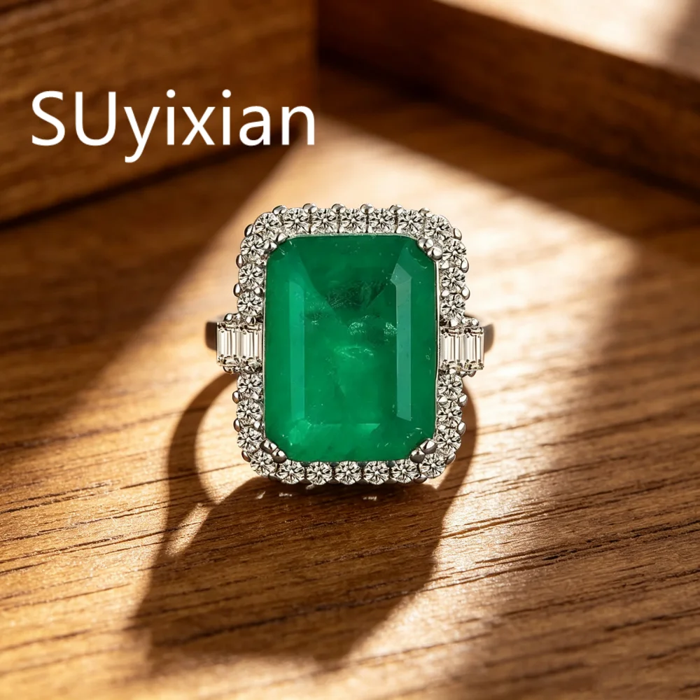 925 Sterling Silver Fashion Vintage Princess Square Bag Square Green Zircon Ring Birthday Party Anniversary Gift Ladies Jewelry