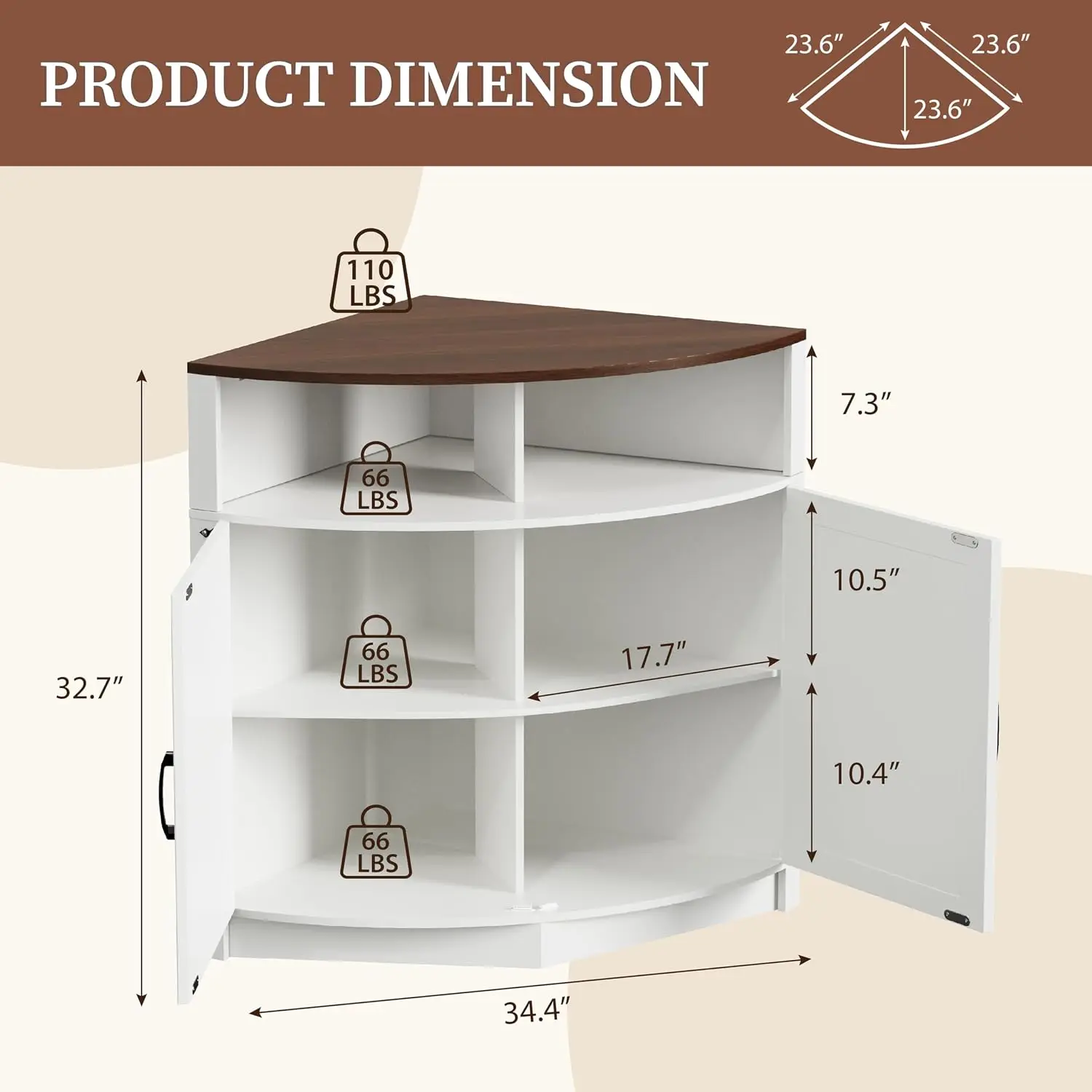 Extra Large Corner Cabinet with Doors, 34