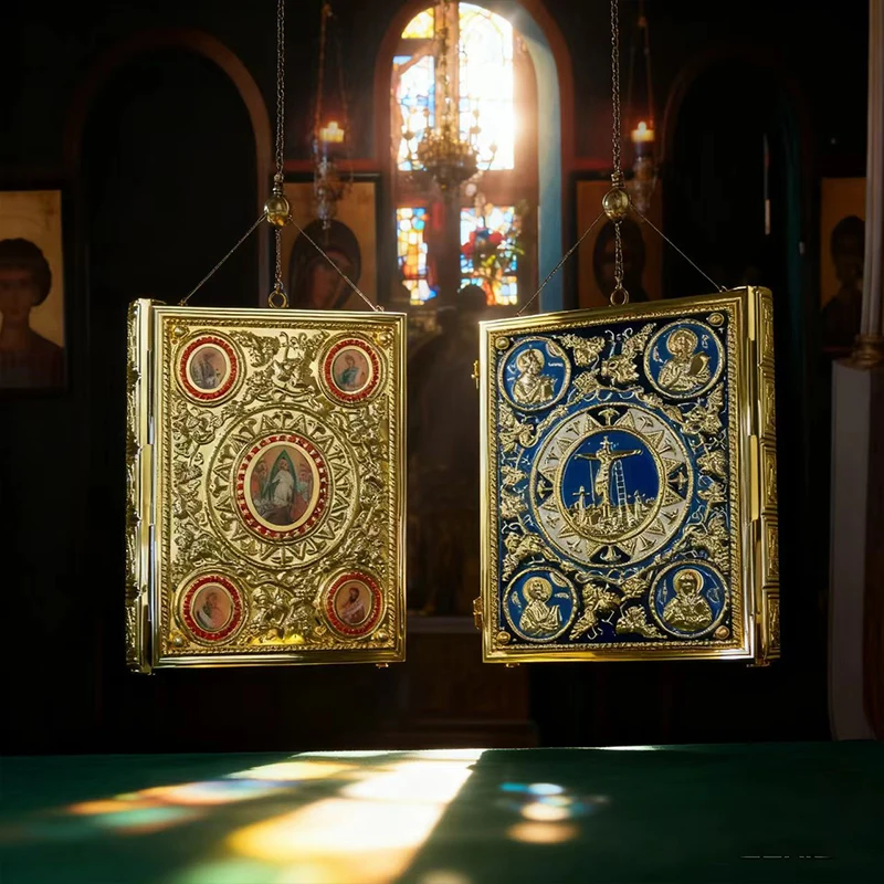 Neu2026 Orthodoxe Gottesdienst-Ikonoklase Gold Blaue Emaille Handwerkskunst Ritual-Ornament für Kirchen Stabil und Dick Nicht leicht zu verformen Geschenk – Detail 3