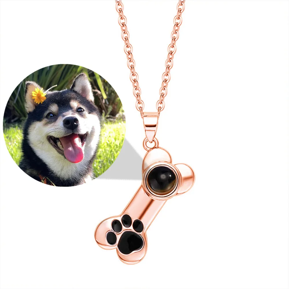 

New Personalized Photo Projection Custom Bone Necklace Keychain Dog Paws Cute Pet Imprint Cross-border Christmas Birthday Gift