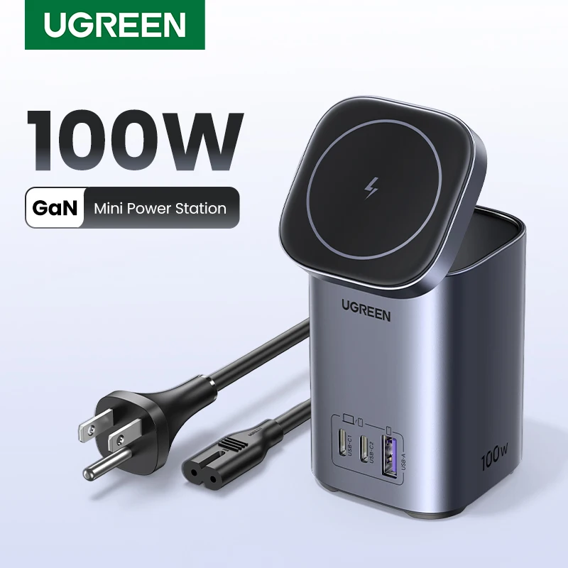 UGREEN GaN 100W Desktop Charger MFi Magnetic Wireless Charger for iPhone 15 14 13 Fast Charger Power Station for Laptop Notebook