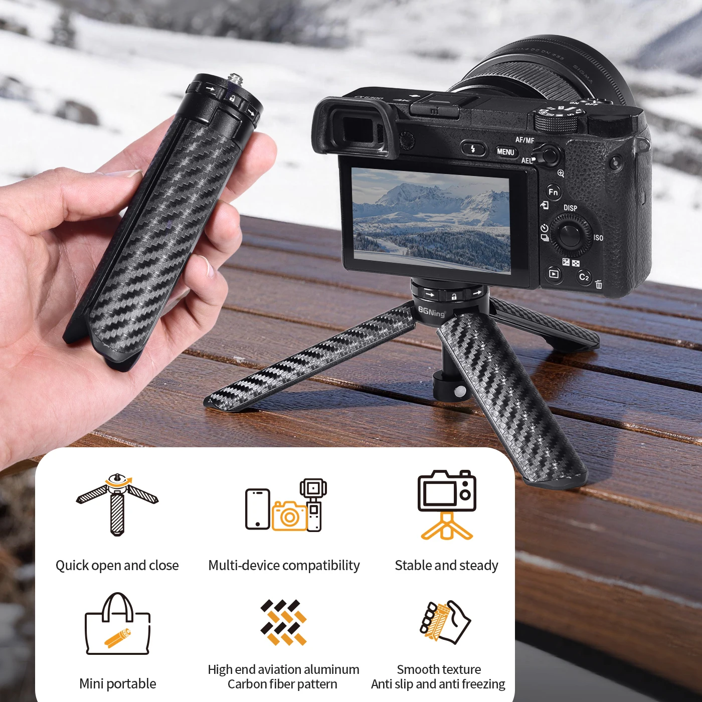 Mini-Vlog-Stativhalterung mit 1/4-Zoll-Adapter für Gopro Insta360 X6 X5 Air OSMO 360 II Action 5Pro Einbeinstativ Selfie-Stick-Stange – Detail 2