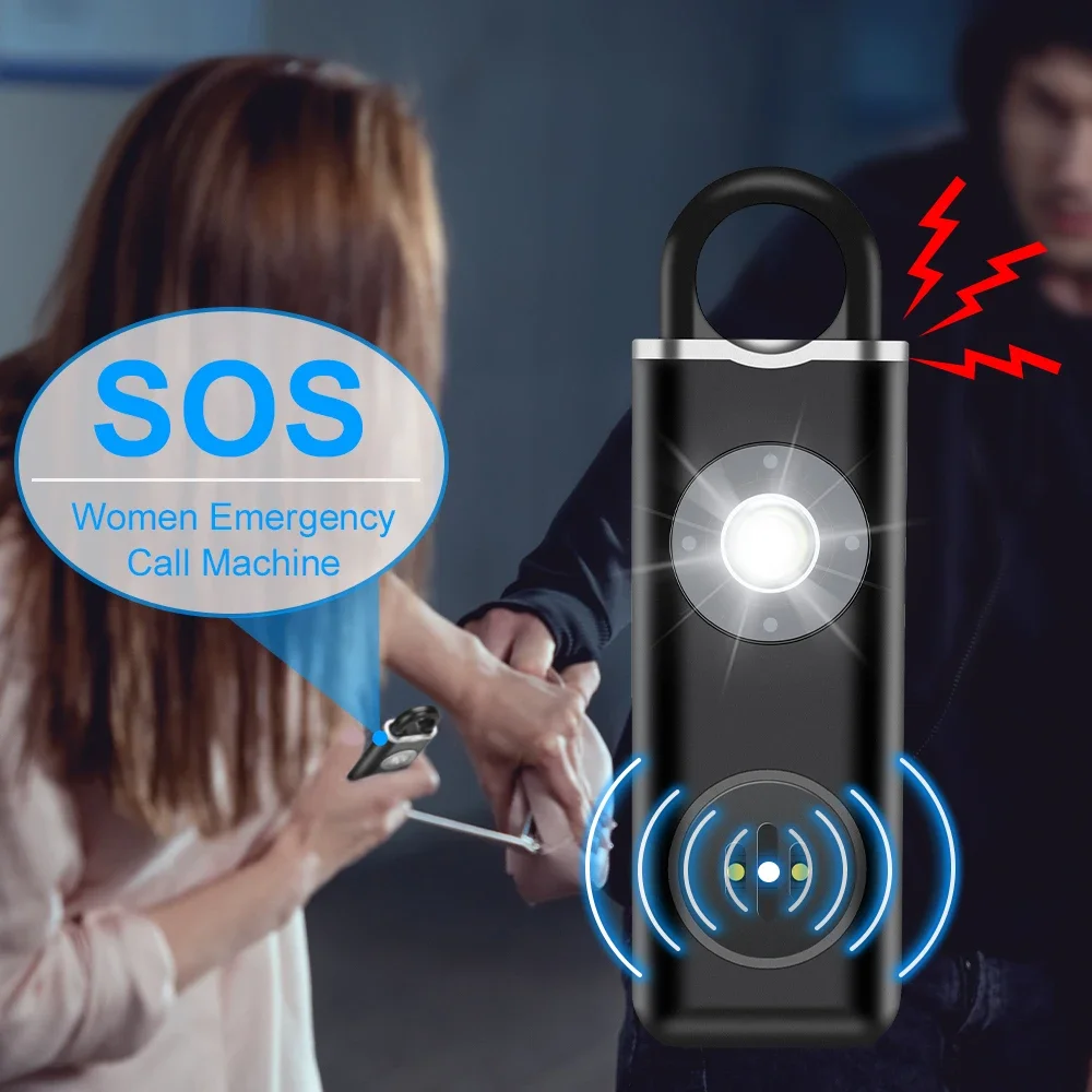 130dB Self Defense Alarm Personal Alarm for Child Women Loud Panic Alarm with LED Strobe Light Rechargeable Emergency Alarm