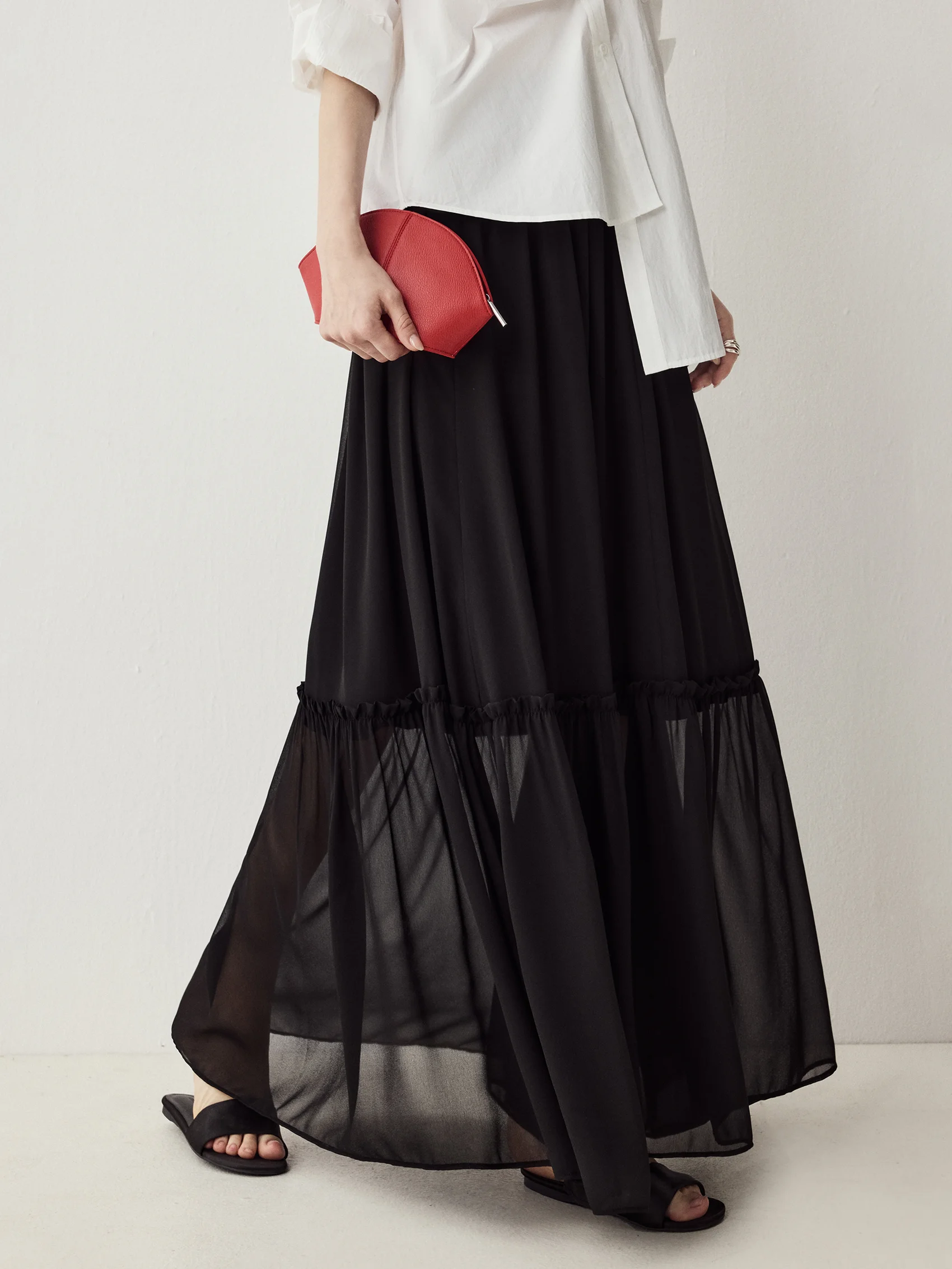 

Vacation Fairy Skirt Sofa Custom-Dyed Chiffon Ethereal Minimalist Splice Midi Skirt Women's Mid-Length Half Skirt