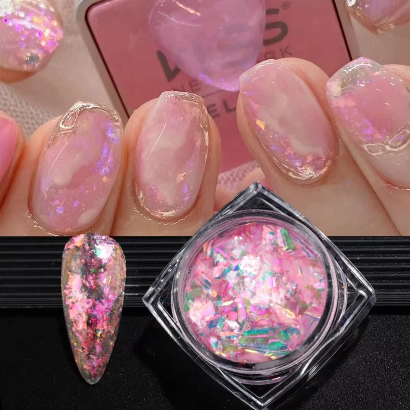 Aurora Opal Nail Glitter Flakes Set Iridescent Nail Pigment Crystal Mermaid Sparkly Dreamy Nail Art Sequins Manicure Decoration