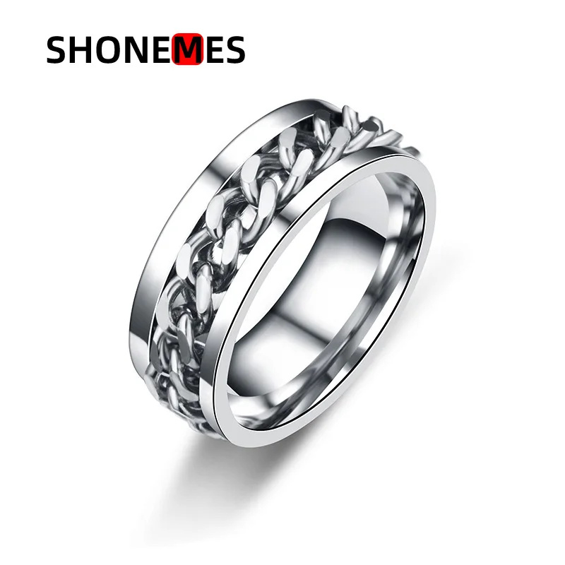 Shonemes Rotatable Chain Rings Pack of 2 Bottle Opener Titanium Steel Finger Bands Jewelry Gifts for Men