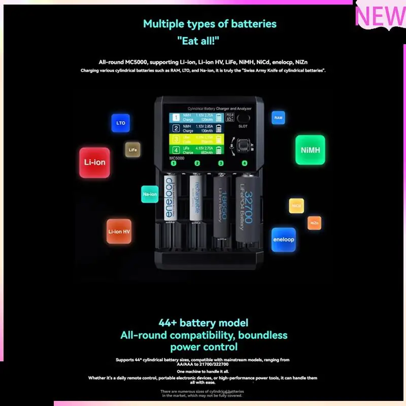

B27B MC5000 Smart Battery Charger PD 3.0 Max 65W Bluetooth APP For Li- HV Life Nimh Nicd Eneloop Nizn RAM LTO Na-
