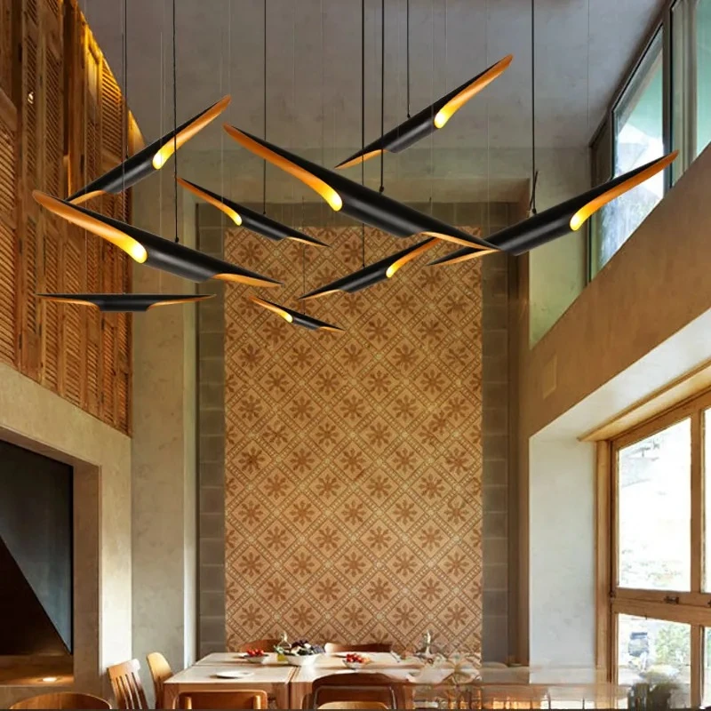 Modern Simple Black Indoor Bar Chandelier with Gold Aluminum Finish for Restaurant Cafe Hotel Bar Creative Lighting Factory