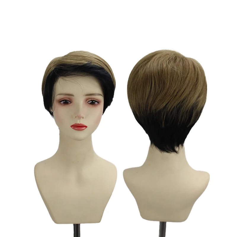 

Женские темно-коричневые короткие прямые парики для волос, полный парик