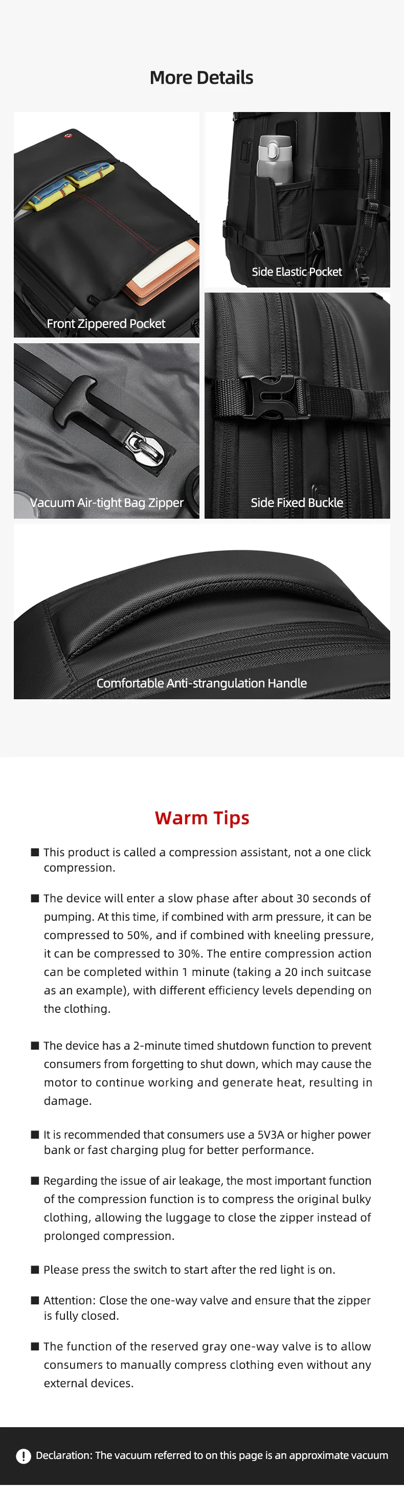 Reise-Trolley-Vakuum-Kompressions-Business-Rucksack mit Pumpe für Herren, Rucksack auf Rädern, Rollgepäck, Bergsteigertasche – Detail 19