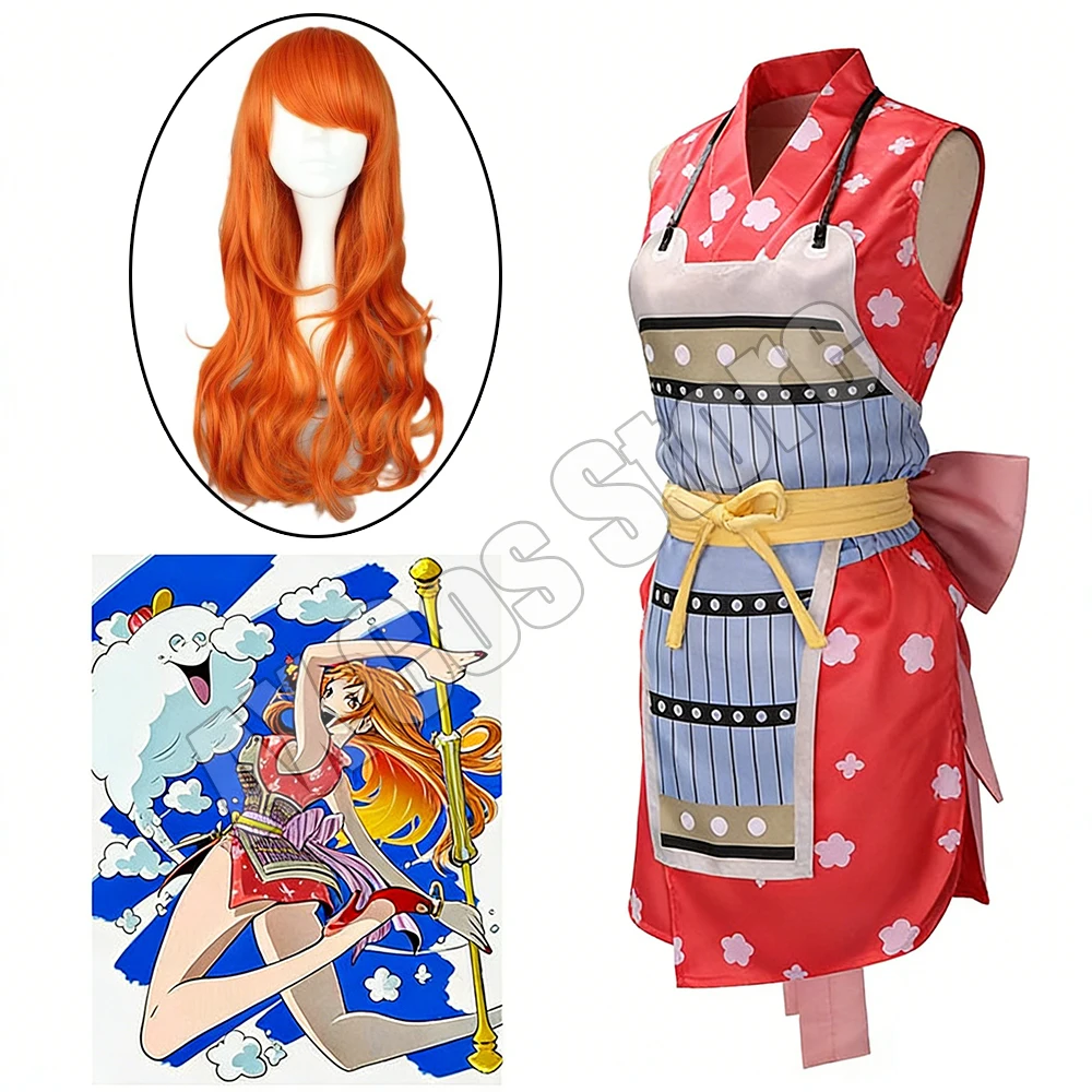 

Anime Nami Cosplay Costume Wig Japanese Suits Nami Cosplay Kimono Dress Uniform Wig Sexy Halloween Carnival Costumes for Women