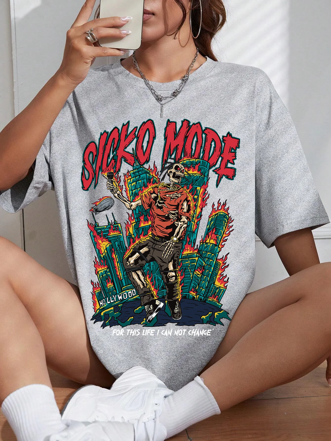 Sicko Mode For This Life I Can Not Change T-Shirt Womens Summer Street T Shirt Loose Breathable Clothes Cotton O-Neck Tshirts