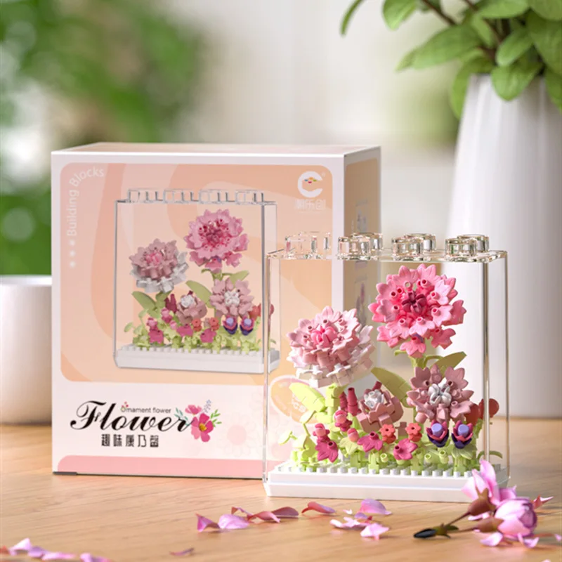 صندوق زهور الأحلام الأبدية متوافق مع ألعاب مكعبات بناء قرنفل عباد الشمس للفتيات، هدية آمنة للأطفال من بلاستيك ABS